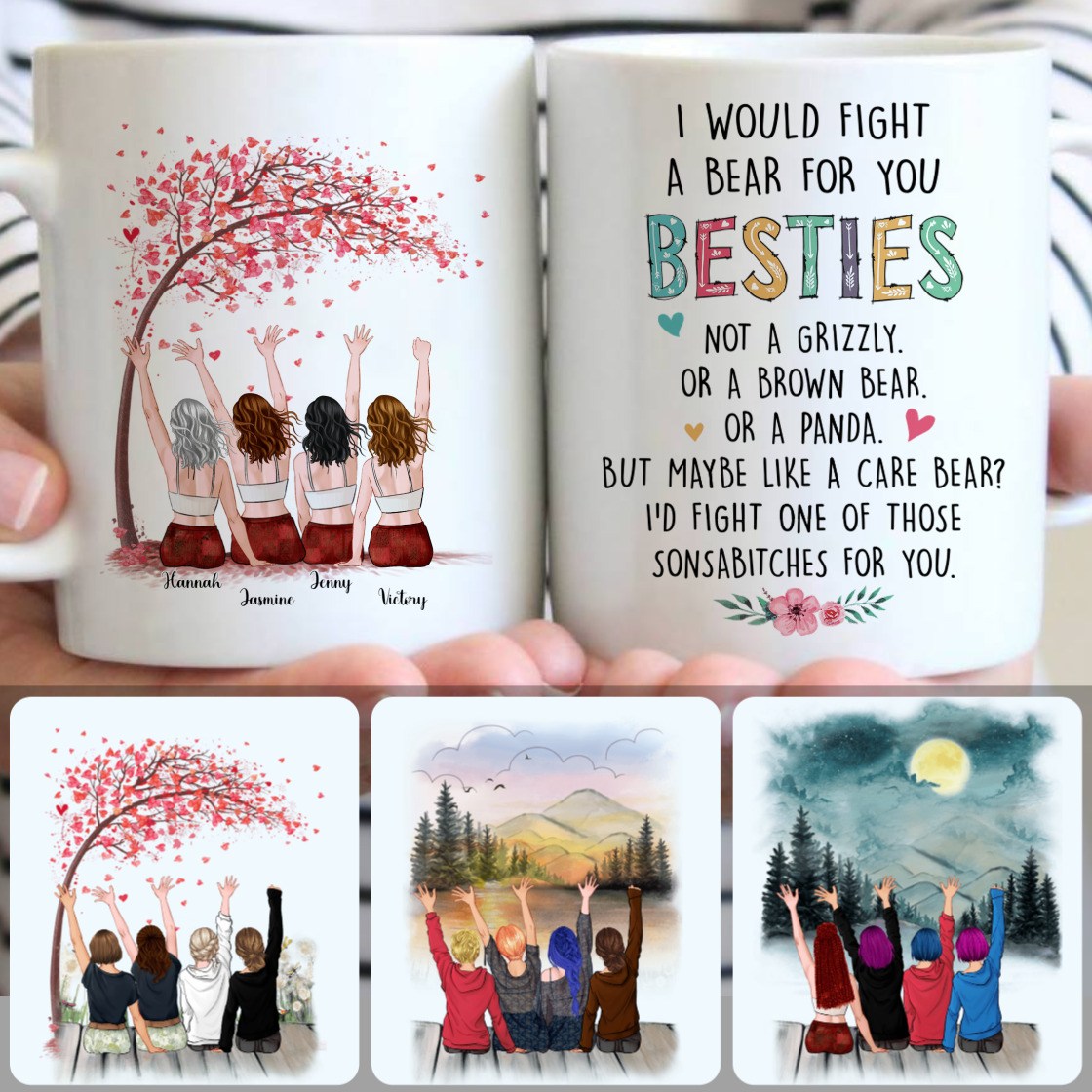 Personalized Mug, Perfect Birthday Gifts, 4 Best Friends Forever Customized Coffee Mug With Names