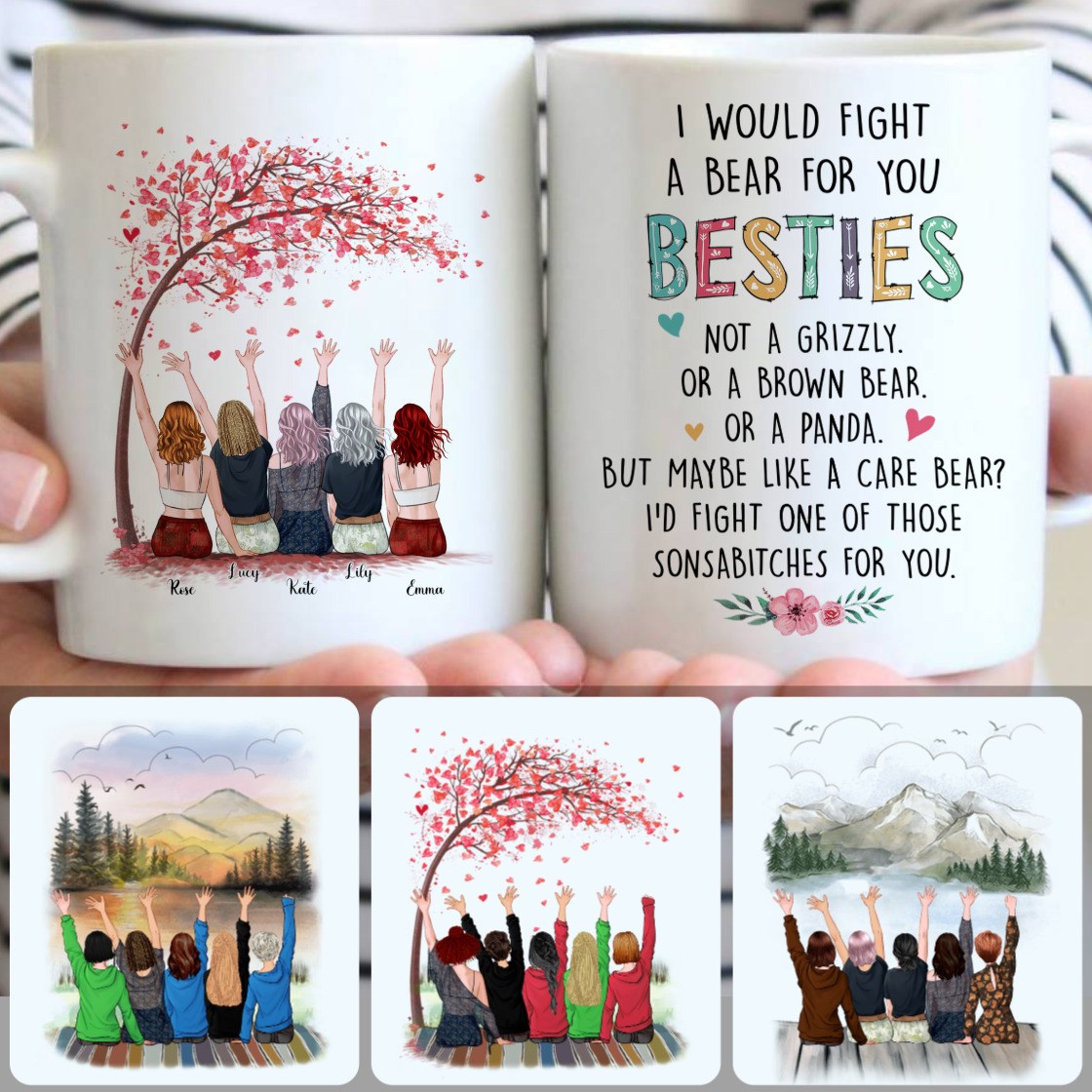 Personalized Mug, Surprise Birthday Gifts, 5 Best Friends Forever Customized Coffee Mug With Names