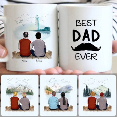 Papa & Son - Best Dad Ever Customized Coffee Mug With Names, Personalized Mug, Unique Birthday Gifts