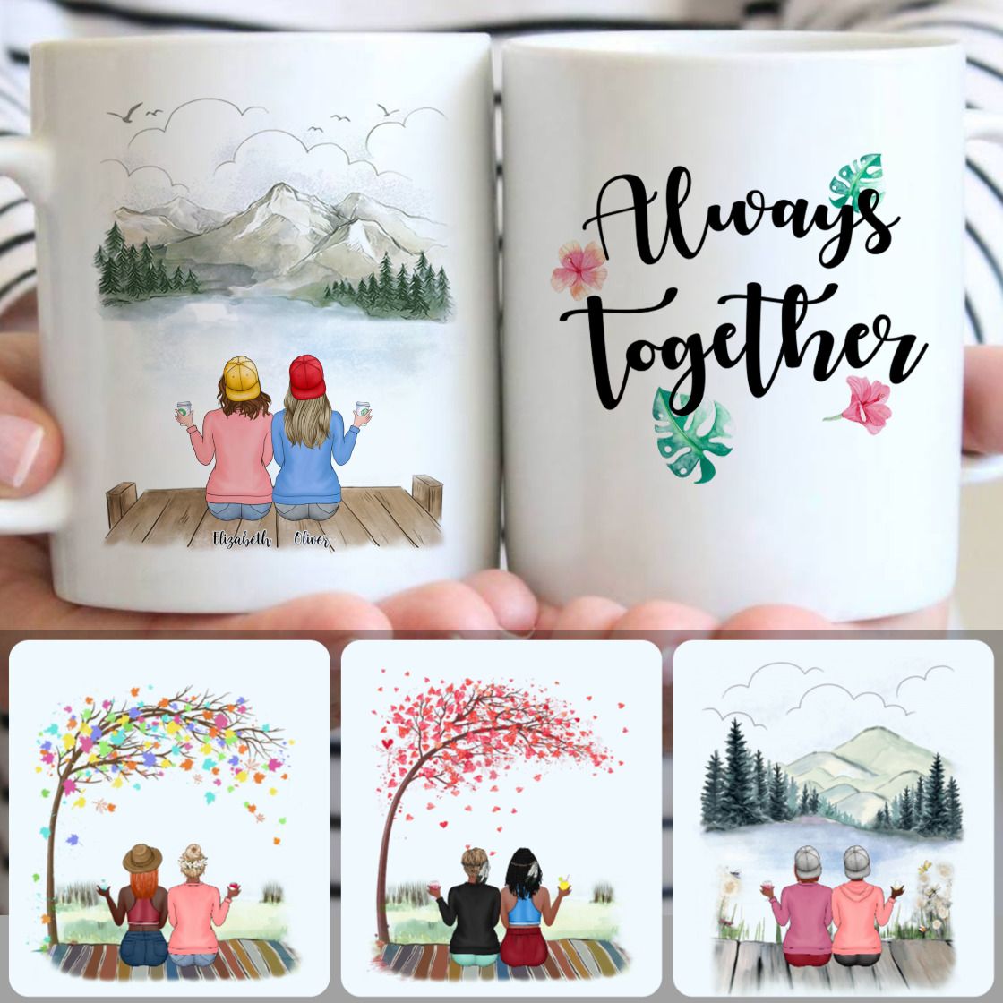 Personalized Mug, Unique Birthday Gifts, 2 Best Friends - Always Together Customized Coffee Mug With Names