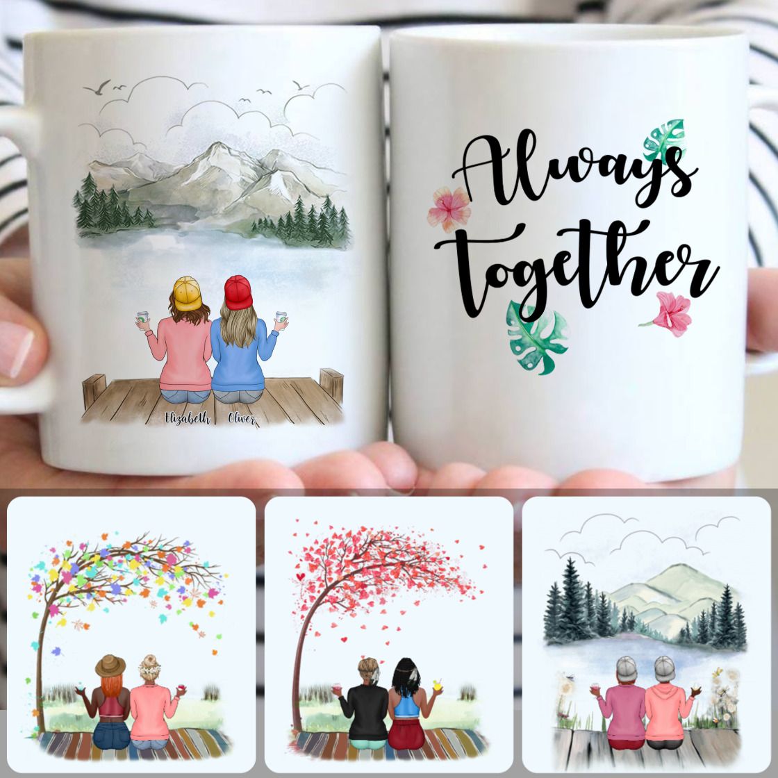 Personalized Mug, Unique Birthday Gifts, 2 Best Friends - Always Together Customized Coffee Mug With Names Personalized Mug, Unique Birthday Gifts, 2 Best Friends - Always Together Customized Coffee Mug With Names