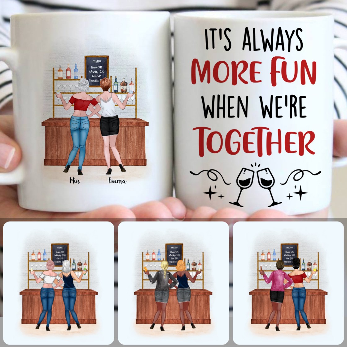 Personalized Mug, Unique Birthday Gifts, 2 Best Friends Customized Coffee Mug With Names