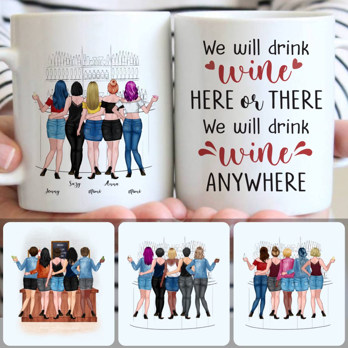 Personalized Mug, Surprise Birthday Gifts, 5 Best Friends Customized Coffee Mug With Names