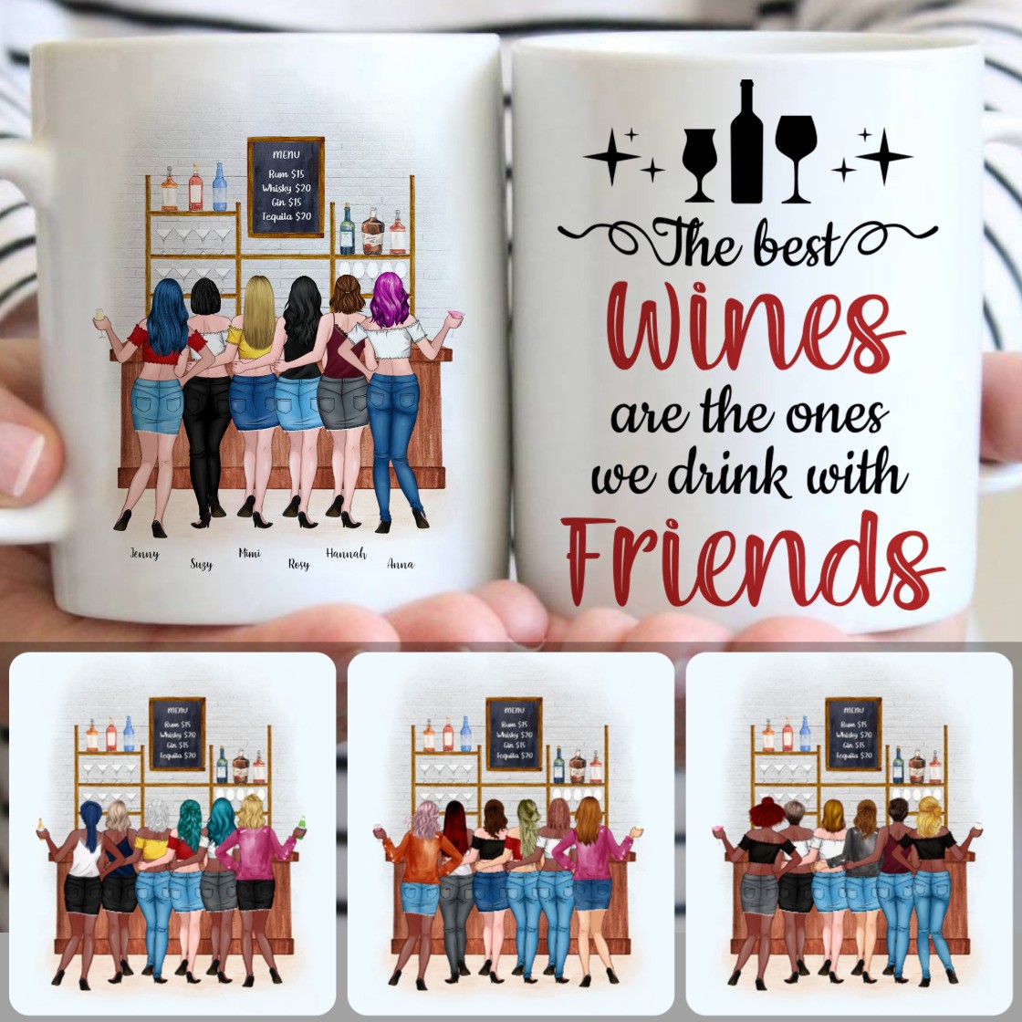 Personalized Mug, Meaningful Birthday Gifts, 6 Best Friends Customized Coffee Mug With Names
