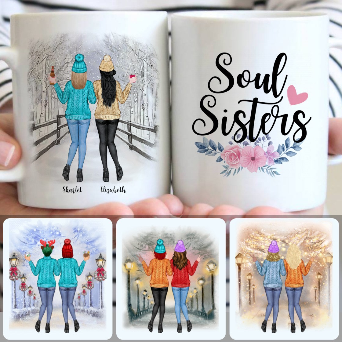 Personalized Mug, Unique Christmas Gifts, 2 Soul Sisters Customized Coffee Mug With Names