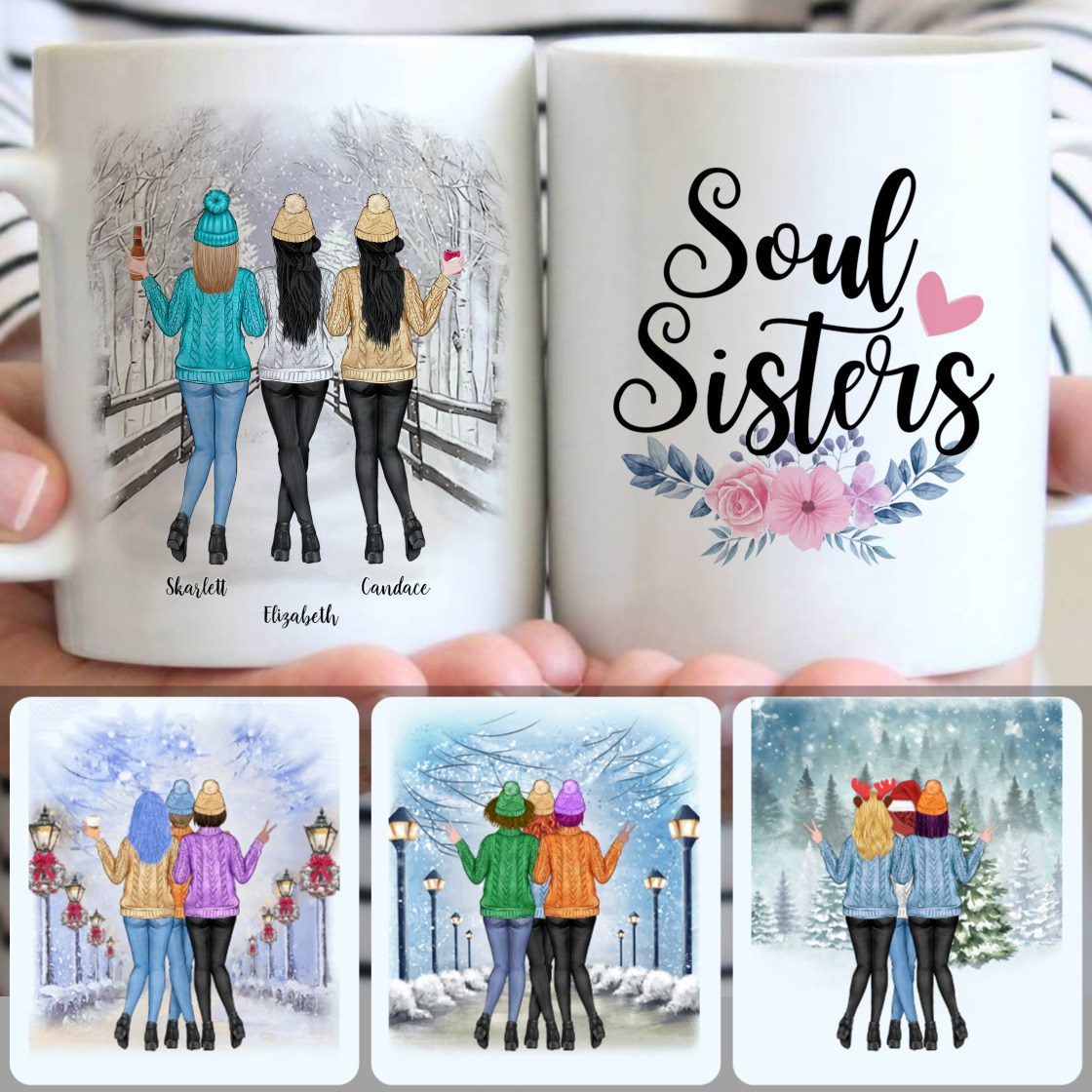 Personalized Mug, Special Christmas Gifts, 3 Soul Sisters Customized Coffee Mug With Names