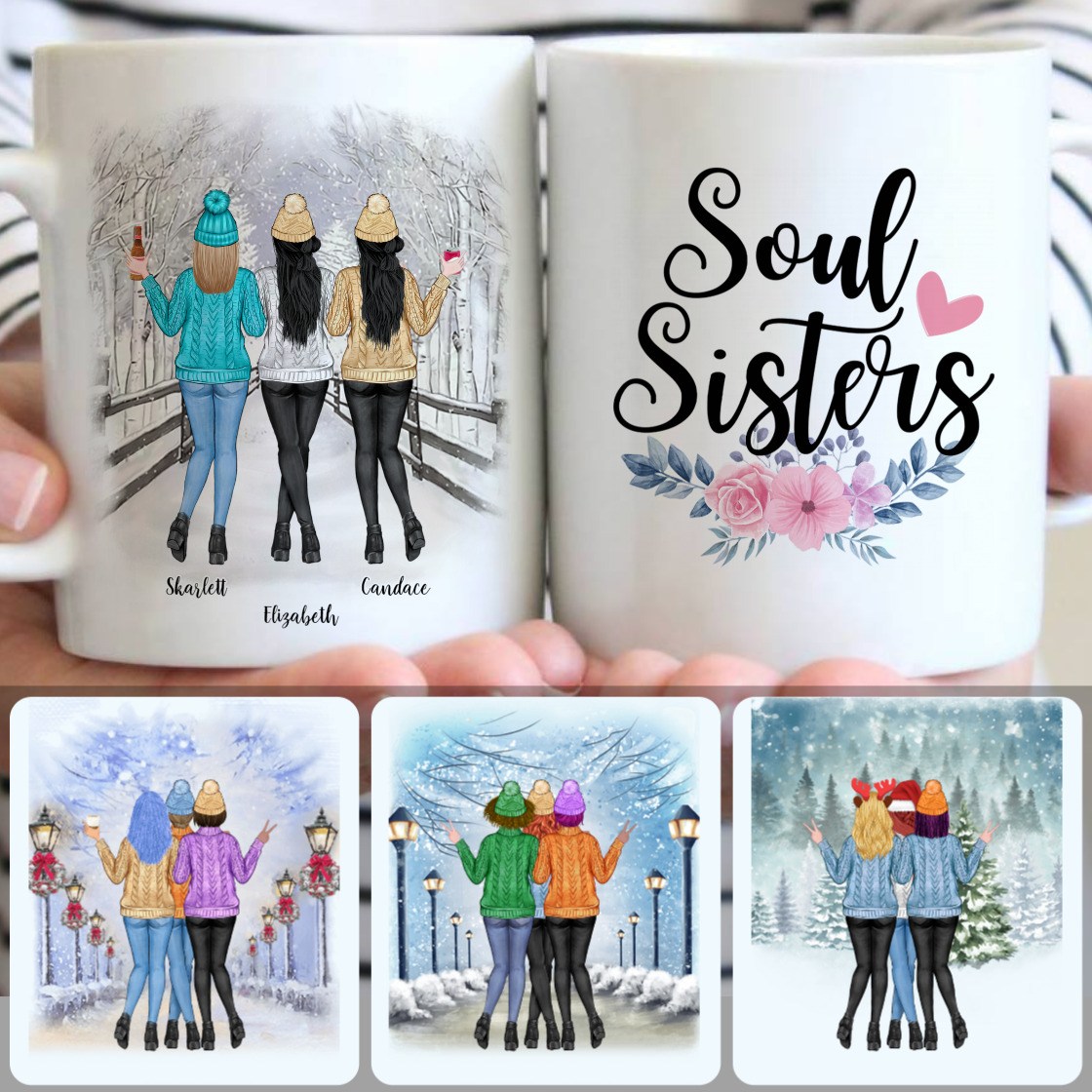 Personalized Mug, Special Christmas Gifts, 3 Soul Sisters Customized Coffee Mug With Names Personalized Mug, Special Christmas Gifts, 3 Soul Sisters Customized Coffee Mug With Names