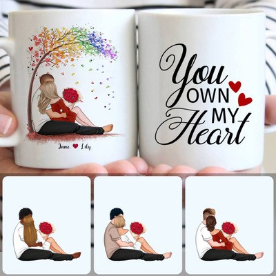 Husband - You Own My Heart Customized Coffee Mug With Names, Personalized Mug, Romantic Valentine's Day Gifts