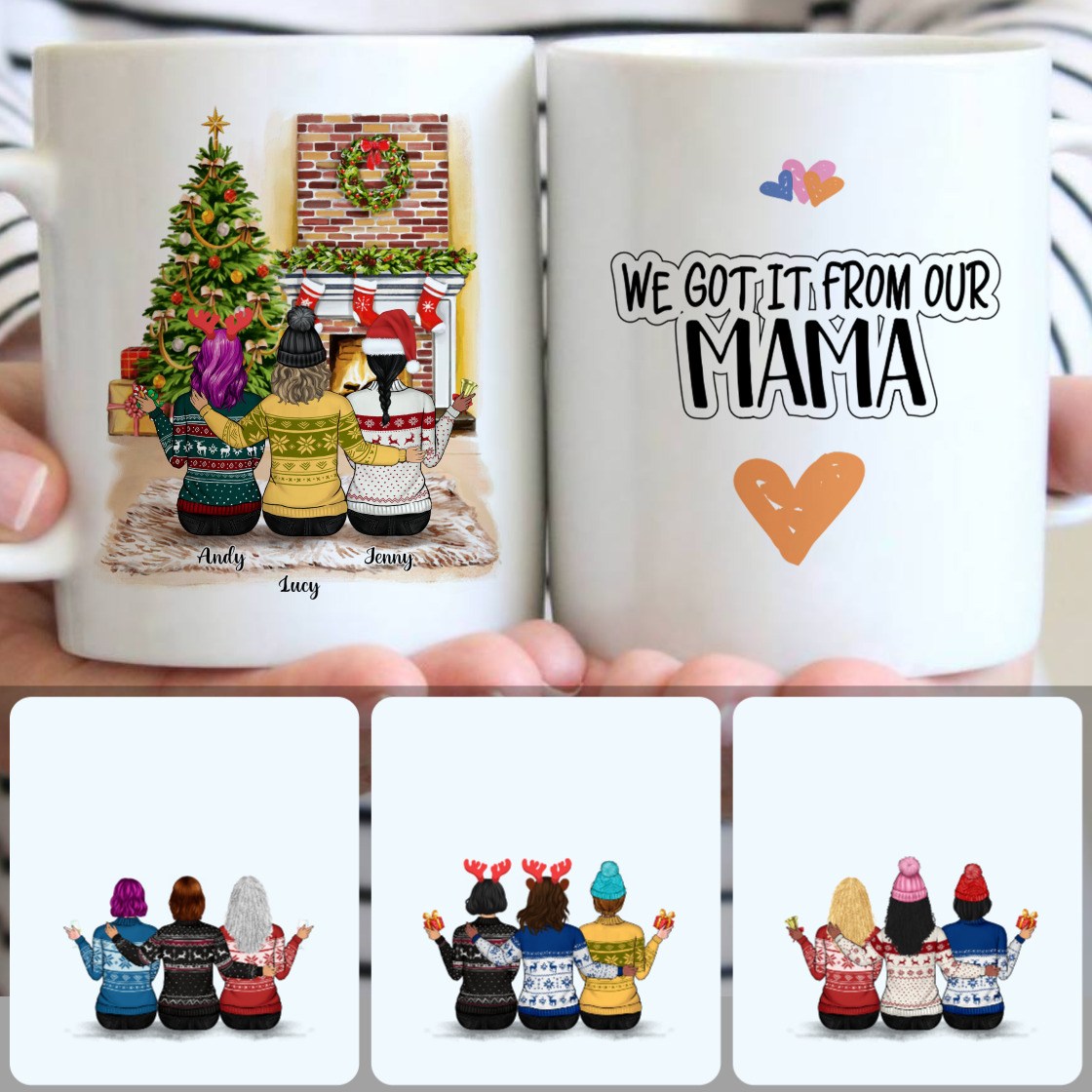 Personalized Mug, Special Christmas Gifts, Mother & 2 Daughters Customized Coffee Mug With Names