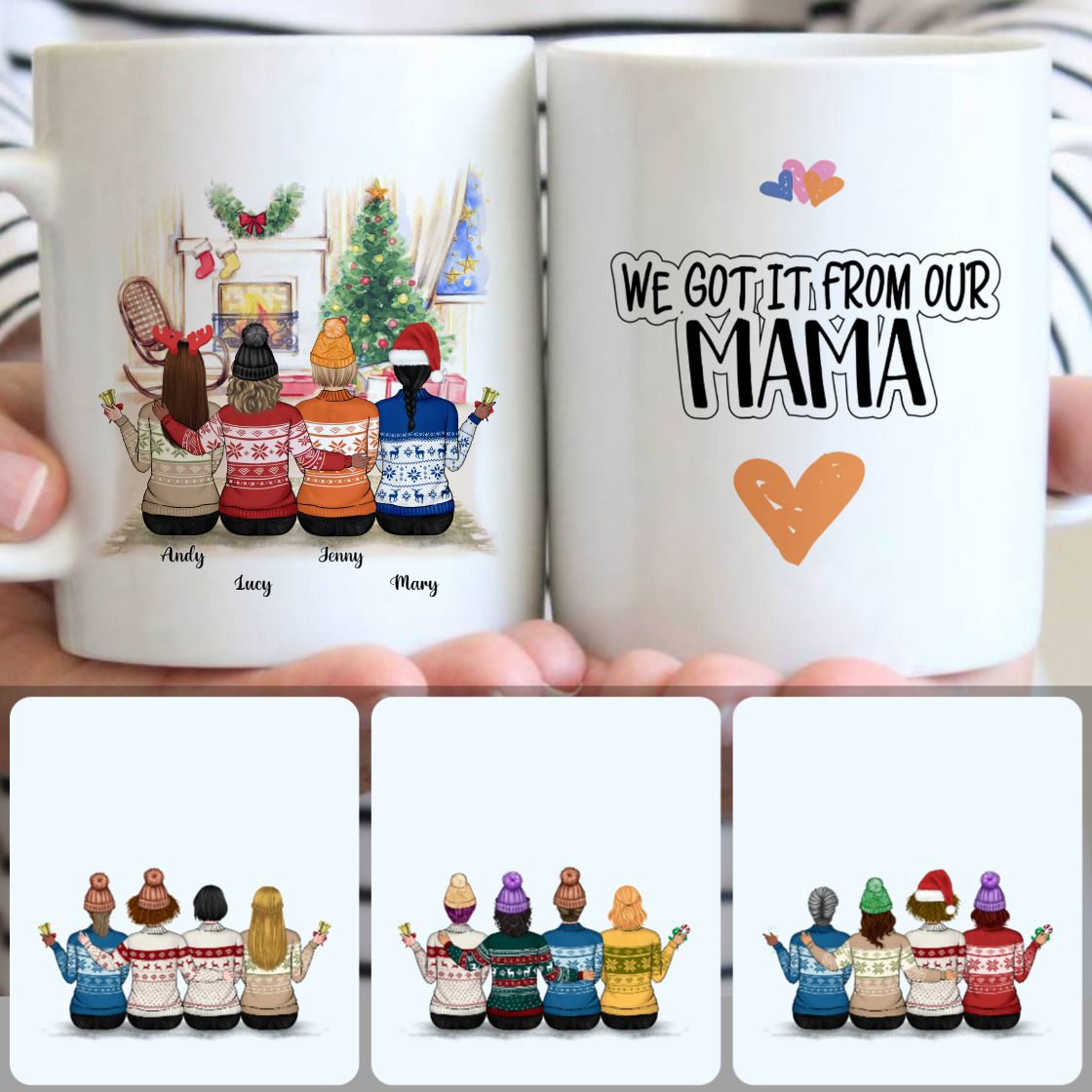 Personalized Mug, Surprise Christmas Gifts, Mother & 3 Daughters Customized Coffee Mug With Names