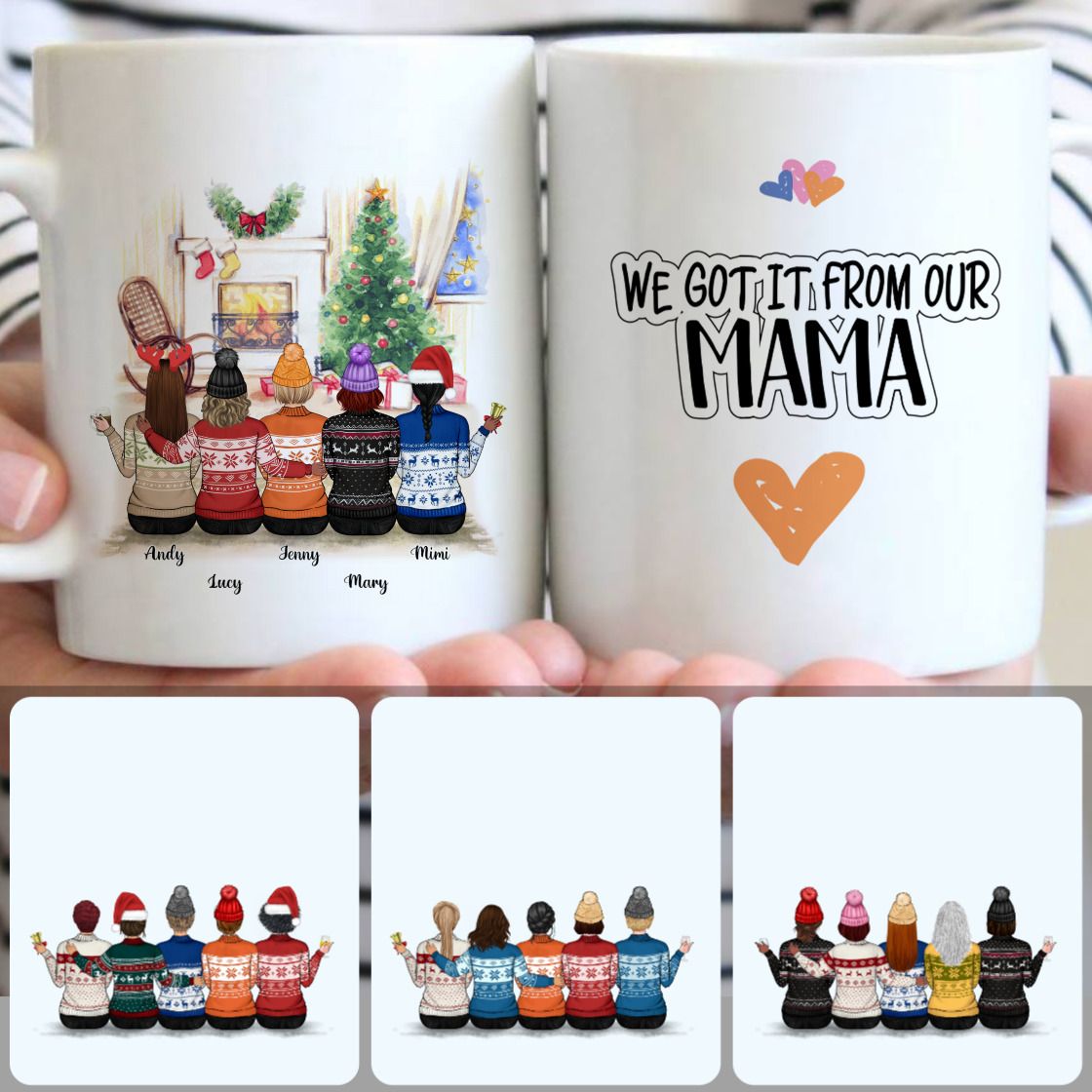 Personalized Mug, Funny Christmas Gifts, Mother & 4 Daughters Customized Coffee Mug With Names