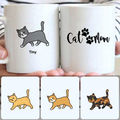 Cat Customized Coffee Mug With Names, Personalized Mug, Unique Birthday Gifts