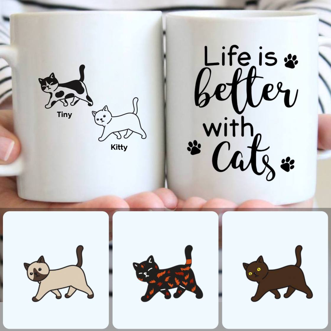 Personalized Mug, Special Birthday Gifts, 2 Cats Customized Coffee Mug With Names