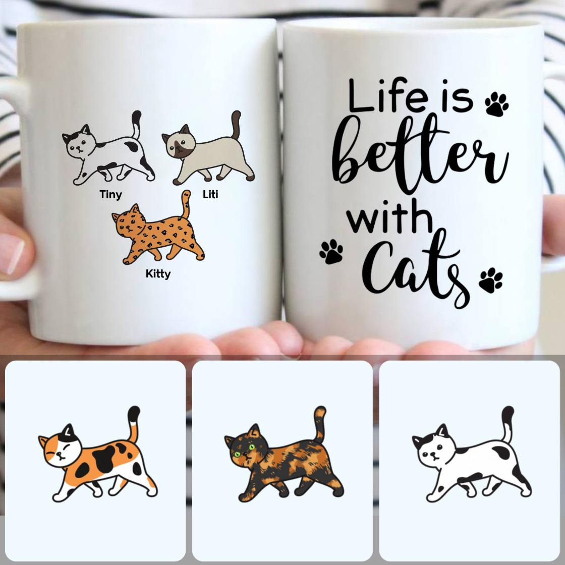 Personalized Mug, Perfect Birthday Gifts, 3 Cats Customized Coffee Mug With Names