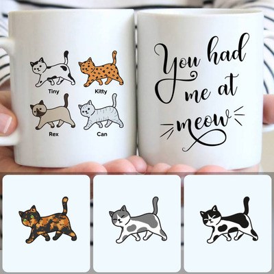 4 Cats Customized Coffee Mug With Names, Personalized Mug, Surprise Birthday Gifts