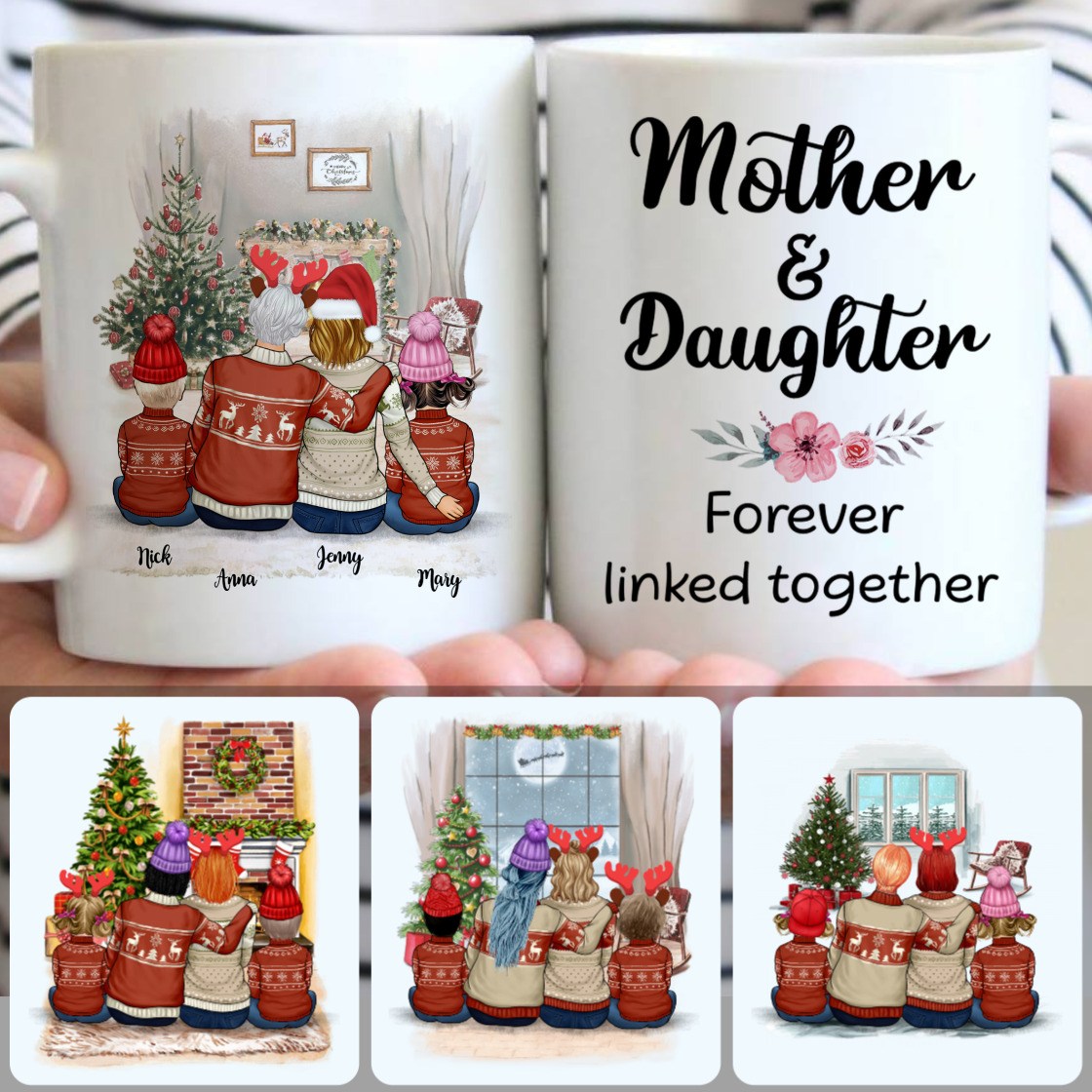 Personalized Mug, Unique Christmas Gifts, Mother, Daughter & 2 Kids Customized Coffee Mug With Names