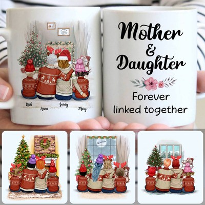 Mother, Daughter & 2 Kids Customized Coffee Mug With Names, Personalized Mug, Unique Christmas Gifts