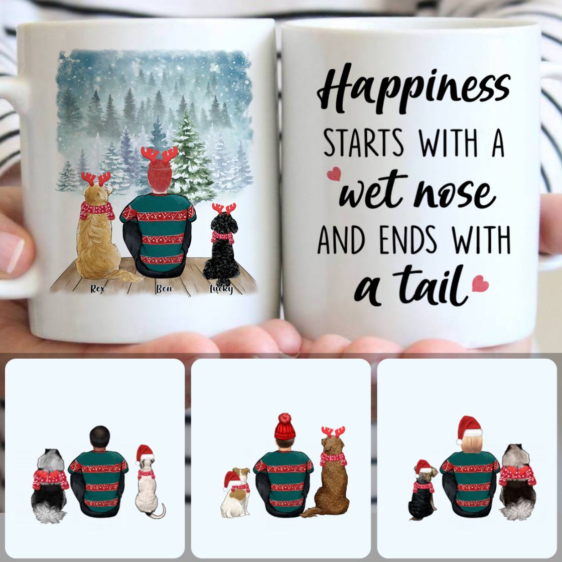 Personalized Mug, Surprise Christmas Gifts, Dad & 2 Dogs Customized Coffee Mug With Names