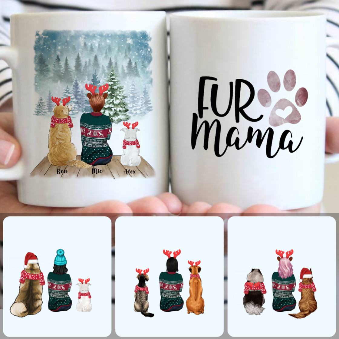 Personalized Mug, Unique Christmas Gifts, Mama & 2 Dogs Customized Coffee Mug With Names