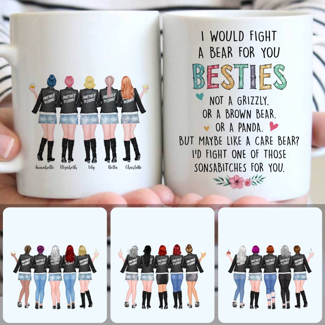 Personalized Mug, Surprise Birthday Gifts, 5 Besties - Partner In Crime Customized Coffee Mug With Names