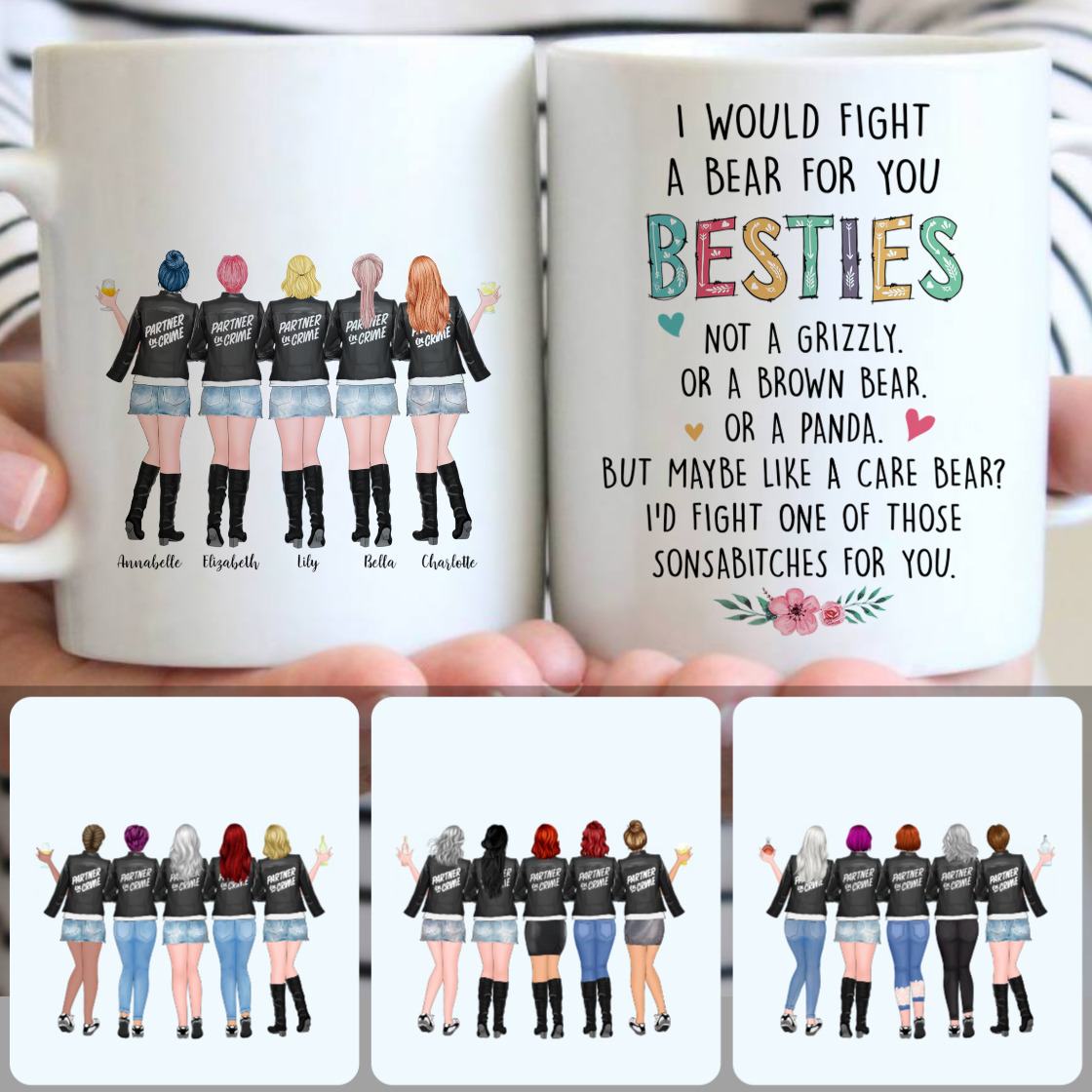 Personalized Mug, Surprise Birthday Gifts, 5 Besties - Partner In Crime Customized Coffee Mug With Names Personalized Mug, Surprise Birthday Gifts, 5 Besties - Partner In Crime Customized Coffee Mug With Names