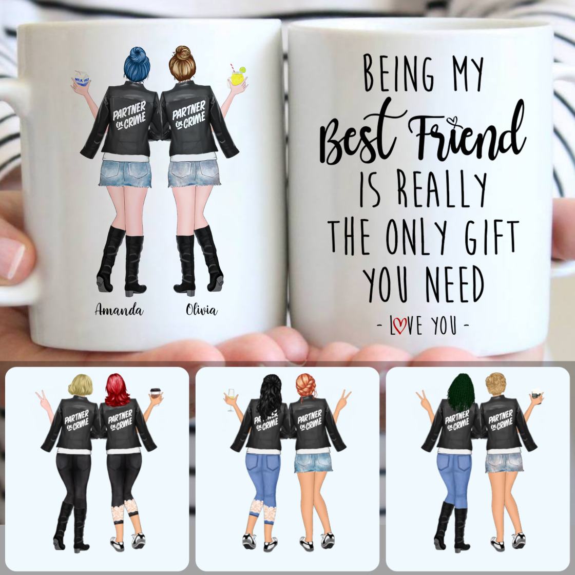 Personalized Mug, Unique Birthday Gifts, 2 Besties - Parter In Crime Customized Coffee Mug With Names
