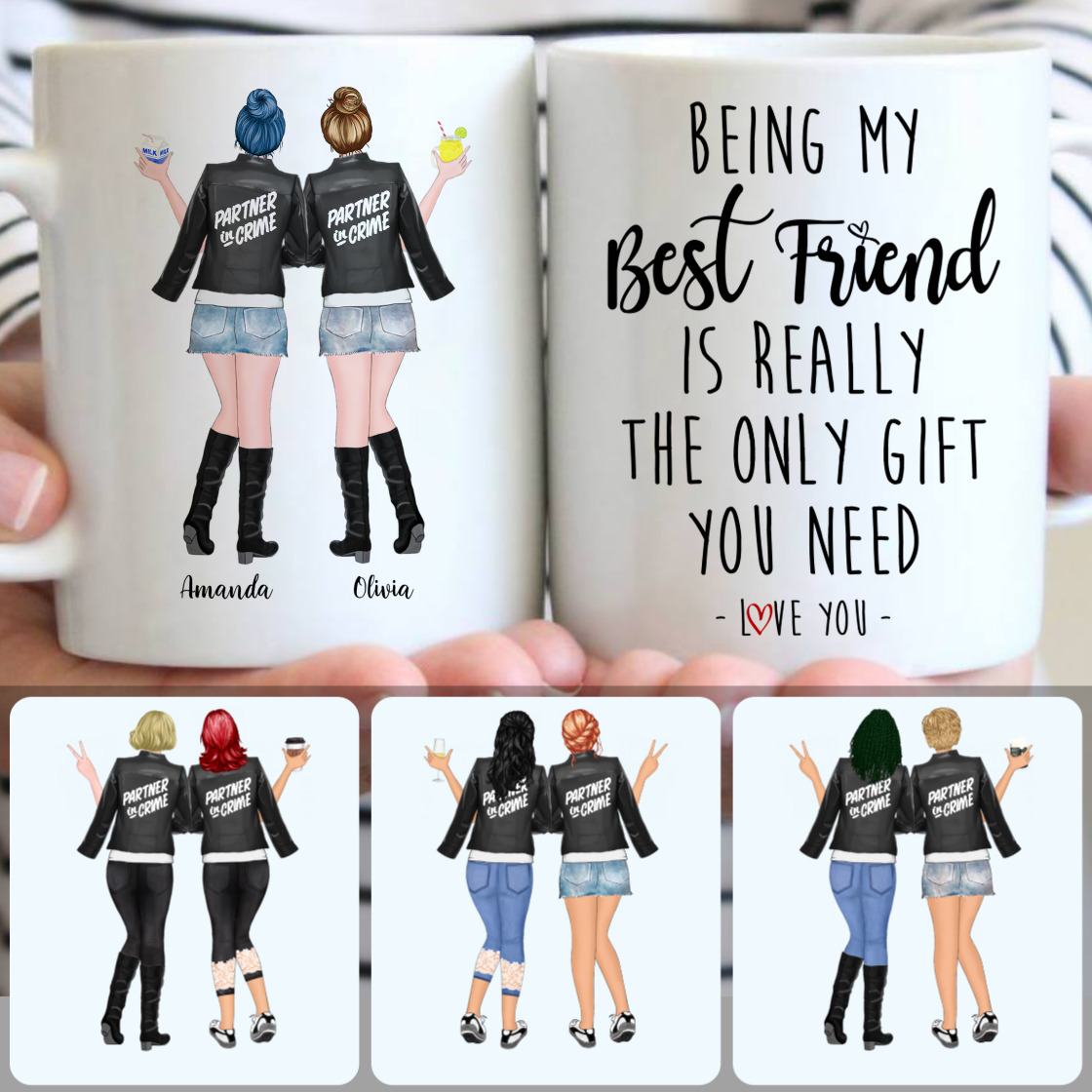Personalized Mug, Unique Birthday Gifts, 2 Besties - Parter In Crime Customized Coffee Mug With Names Personalized Mug, Unique Birthday Gifts, 2 Besties - Parter In Crime Customized Coffee Mug With Names