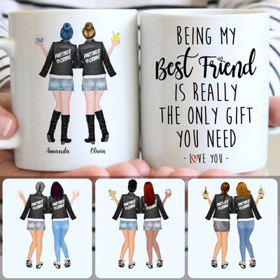2 Besties - Parter In Crime Customized Coffee Mug With Names, Personalized Mug, Unique Birthday Gifts