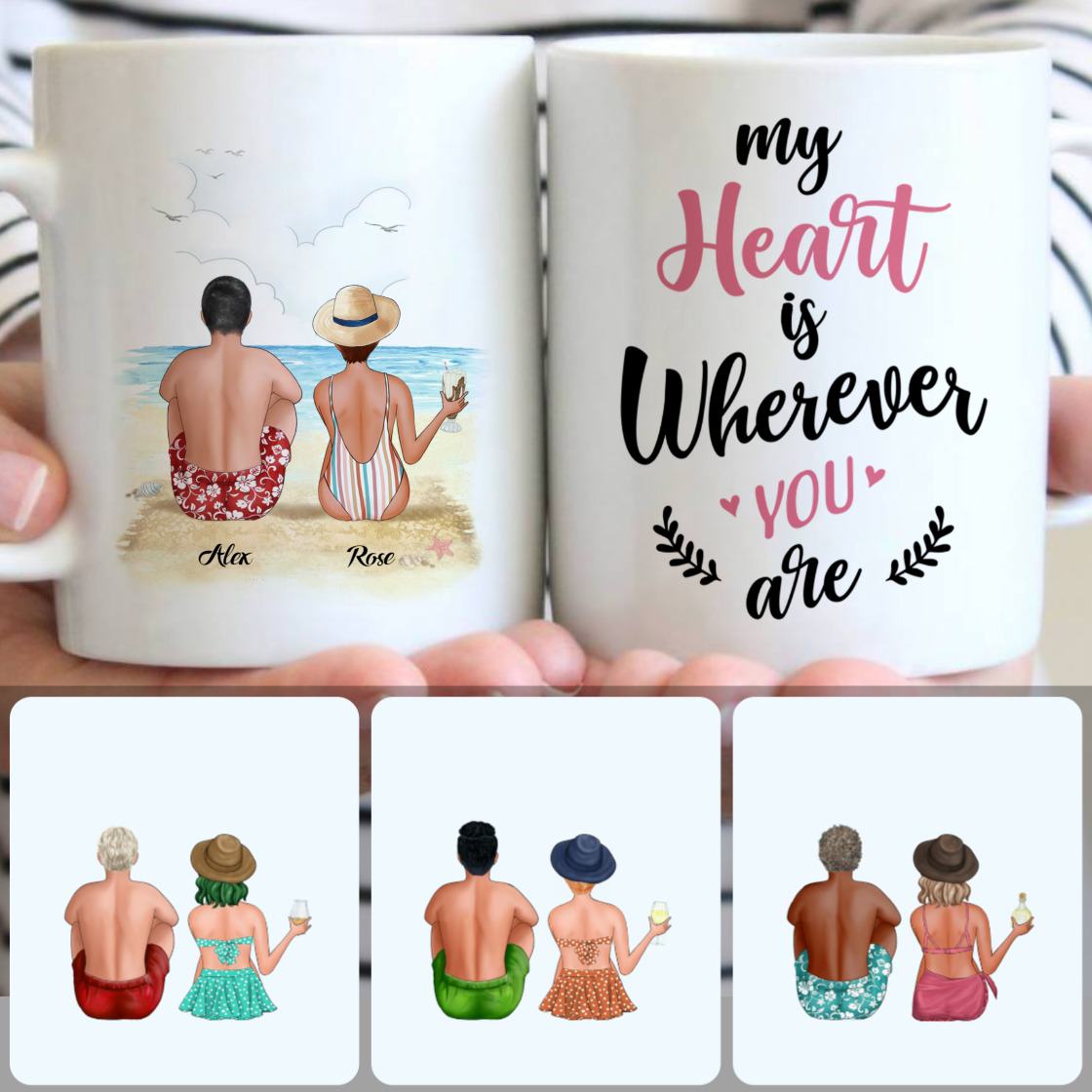 Personalized Mug, Unique Birthday Gifts , Couple On The Beach Customized Coffee Mug With Names Personalized Mug, Unique Birthday Gifts , Couple On The Beach Customized Coffee Mug With Names