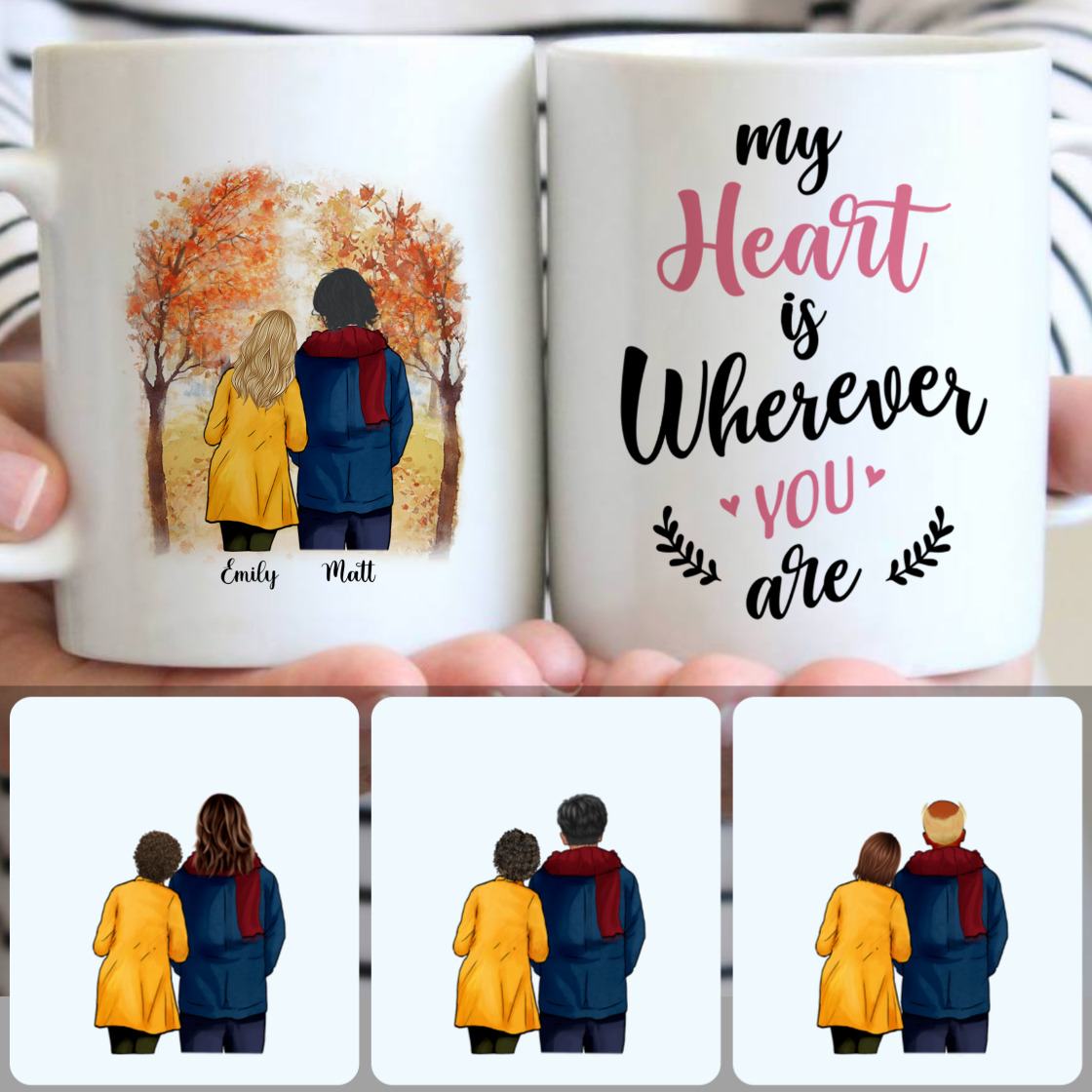 Personalized Mug, Romantic Valentine's Day Gifts, Couple Walking Together Customized Coffee Mug With Names Personalized Mug, Romantic Valentine's Day Gifts, Couple Walking Together Customized Coffee Mug With Names