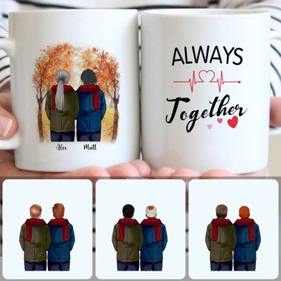 A Couple - Always Together Customized Coffee Mug With Names, Personalized Mug, Romantic Valentine's Day Gifts