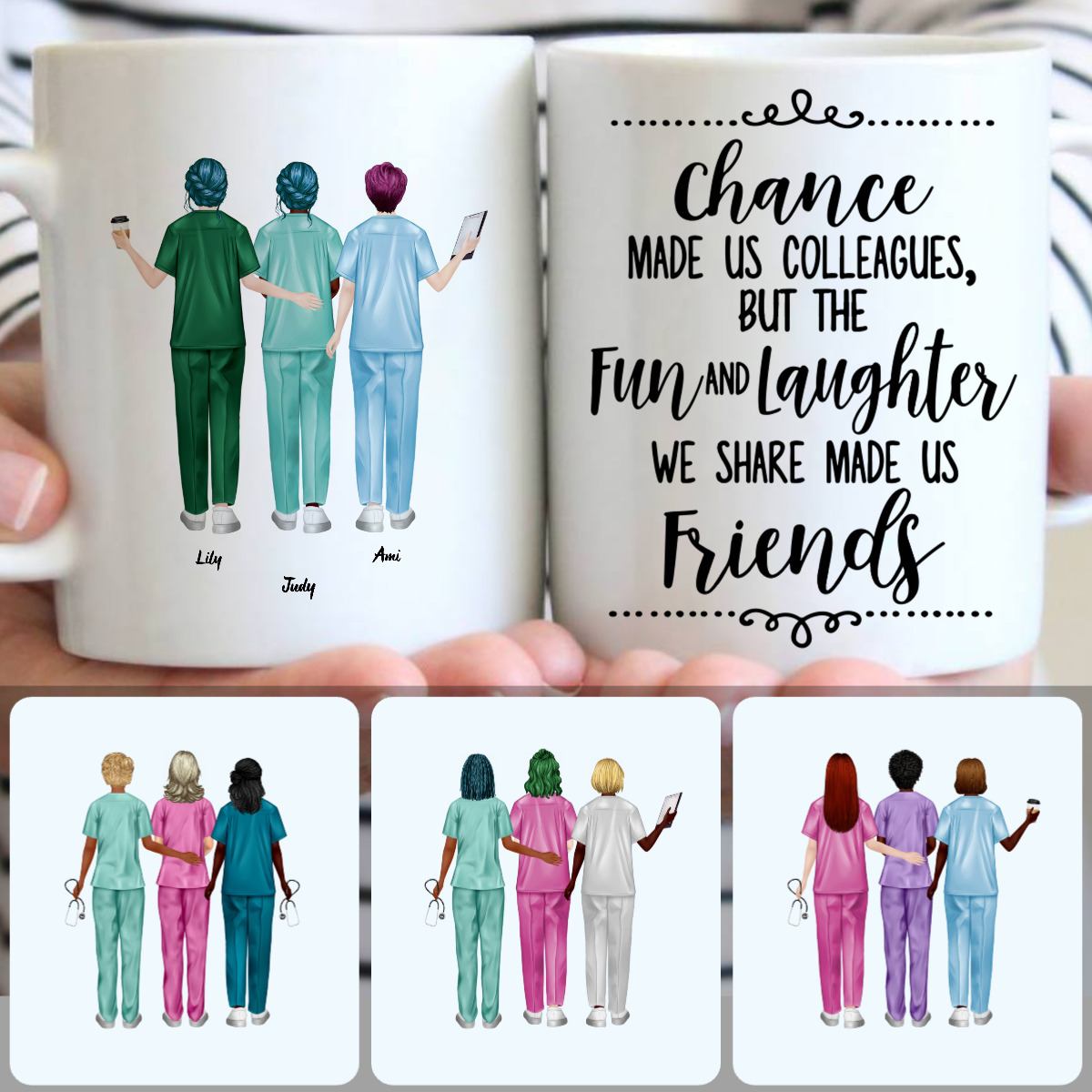 Personalized Mug, Unique Birthday Gifts, 3 Nurses Customized Coffee Mug With Names