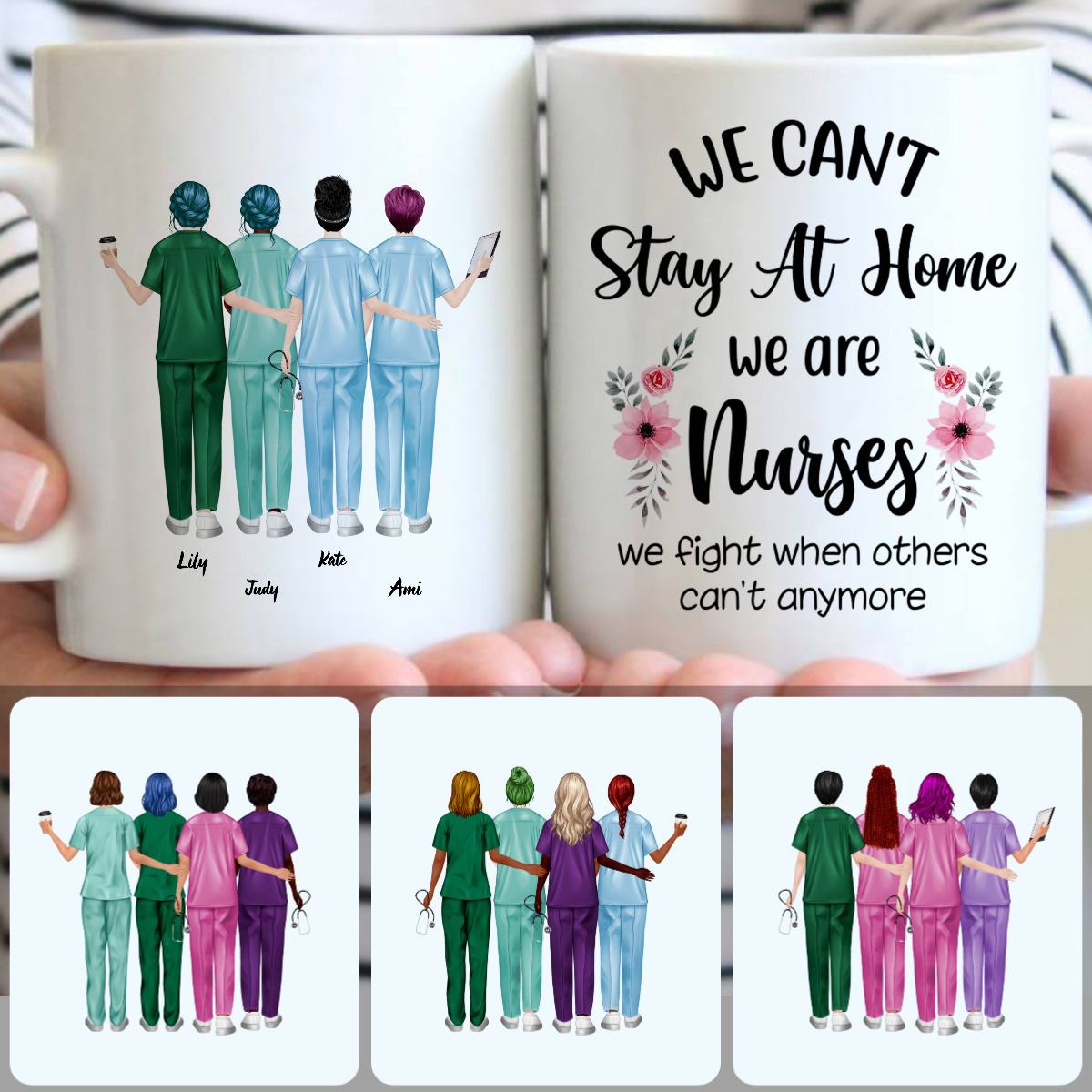 Personalized Mug, Special Birthday Gifts, 4 Nurses Customized Coffee Mug With Names