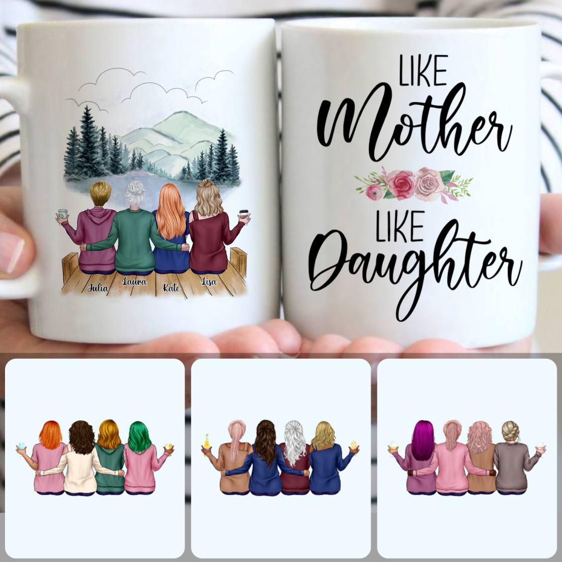 Personalized Mug, Special Thanksgiving Gifts, Mother & 3 Daughters Customized Coffee Mug With Names