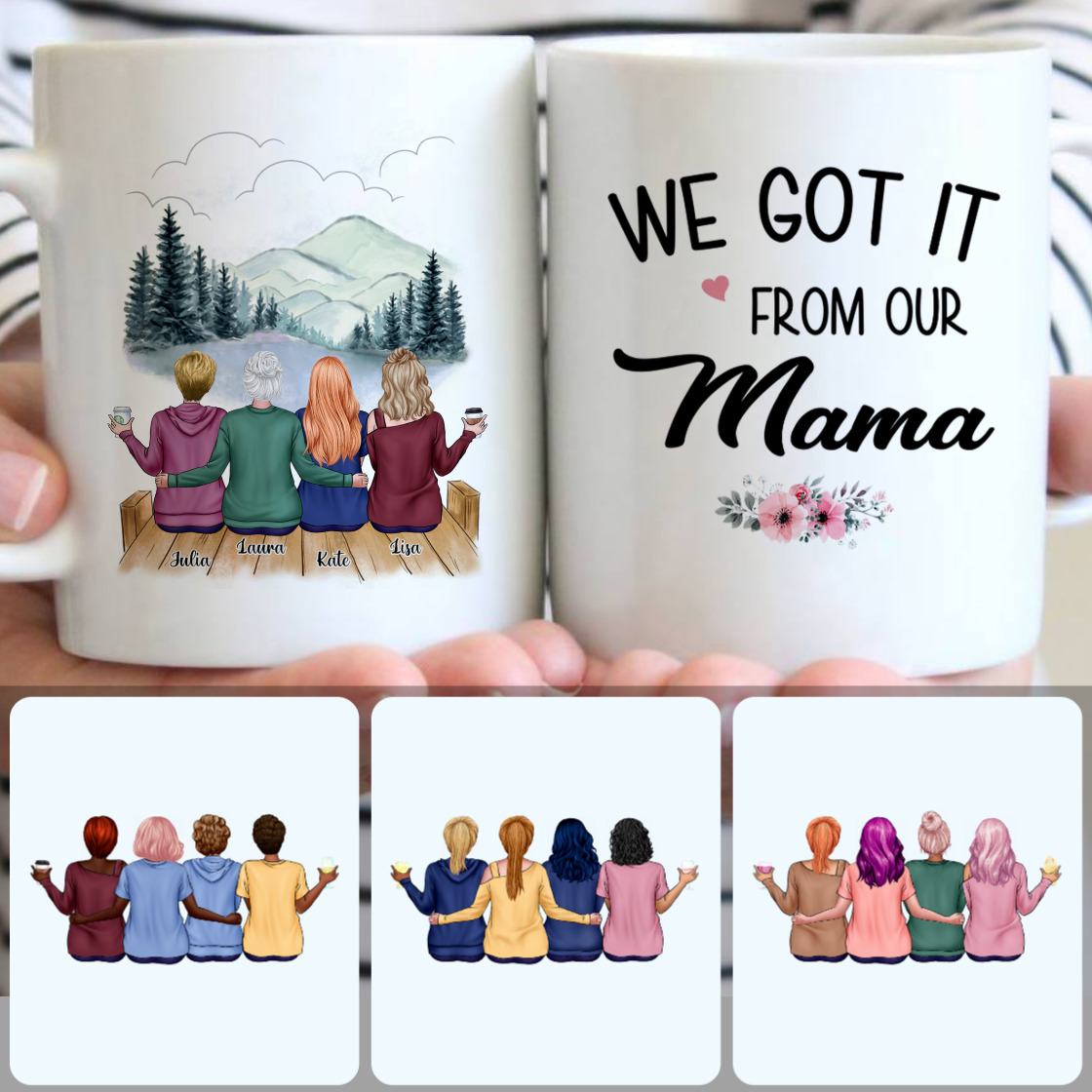 Personalized Mug, Meaningful Birthday Gifts, Mother & 3 Daughters Customized Coffee Mug With Names