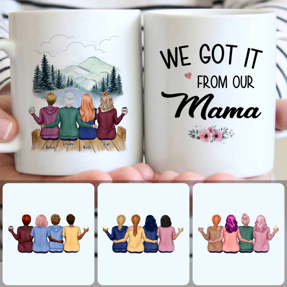 Personalized Mug, Meaningful Birthday Gifts, Mother & 3 Daughters Customized Coffee Mug With Names Personalized Mug, Meaningful Birthday Gifts, Mother & 3 Daughters Customized Coffee Mug With Names