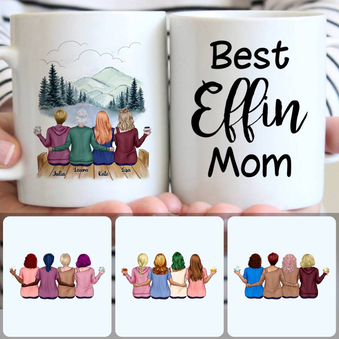 Personalized Mug, Special Birthday Gifts, Mother & 3 Daughters Customized Coffee Mug With Names