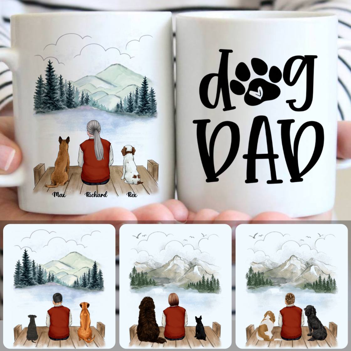 Personalized Mug, Unique Gifts For Grandpa Grandfather, Old Man & 2 Dogs Customized Coffee Mug With Names