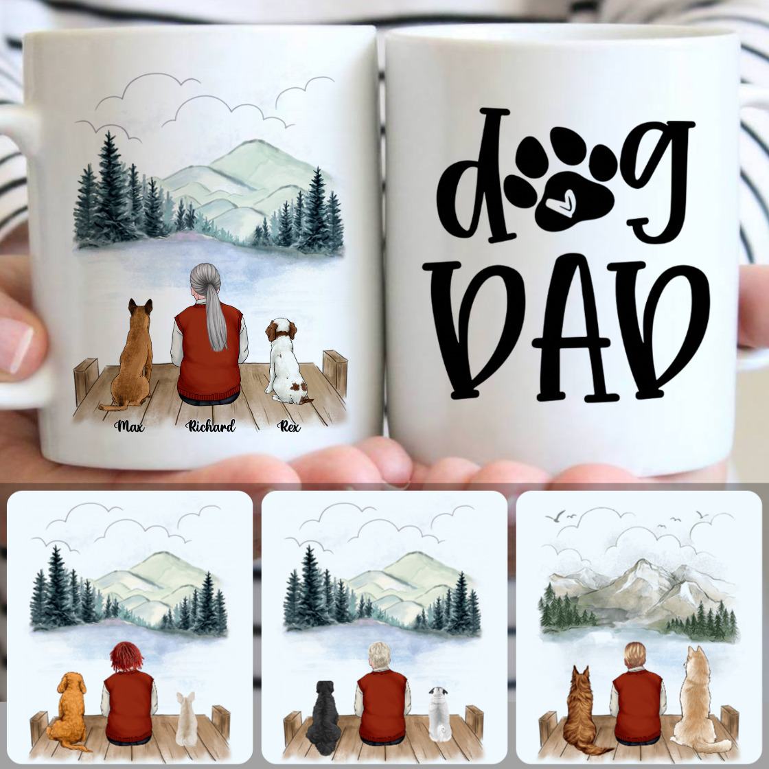 Personalized Mug, Perfect Gifts For Dog Owner Lovers, Old Man & 2 Dogs Customized Coffee Mug With Names