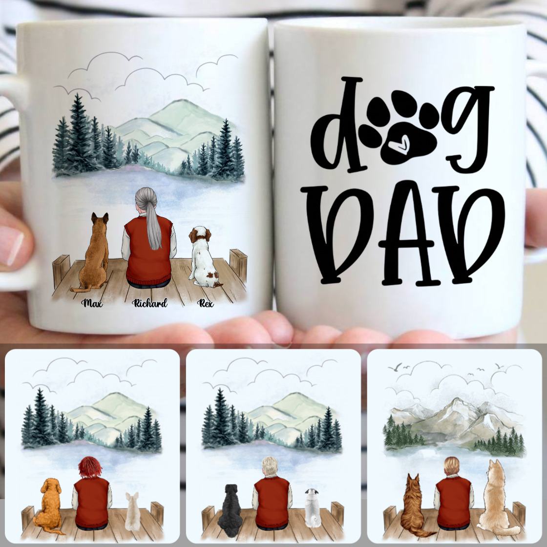 Personalized Mug, Perfect Gifts For Dog Owner Lovers, Old Man & 2 Dogs Customized Coffee Mug With Names Personalized Mug, Perfect Gifts For Dog Owner Lovers, Old Man & 2 Dogs Customized Coffee Mug With Names