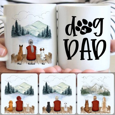 Old Man & 2 Dogs Customized Coffee Mug With Names, Personalized Mug, Perfect Gifts For Dog Owner Lovers