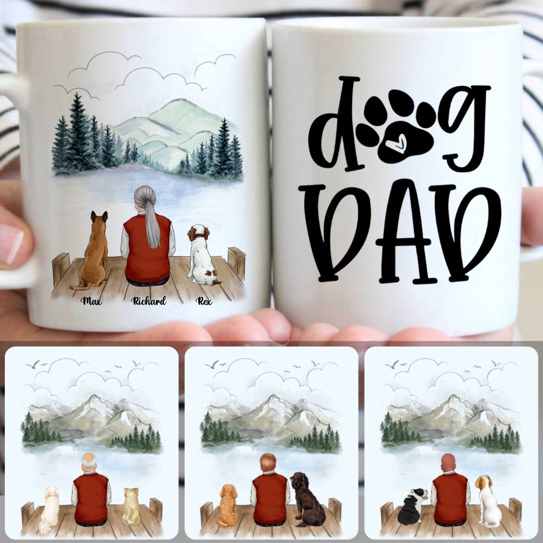 Personalized Mug, Creative Gifts For Brothers, Old Man & 2 Dogs Customized Coffee Mug With Names