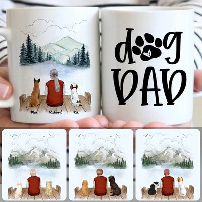 Old Man & 2 Dogs Customized Coffee Mug With Names, Personalized Mug, Creative Gifts For Brothers