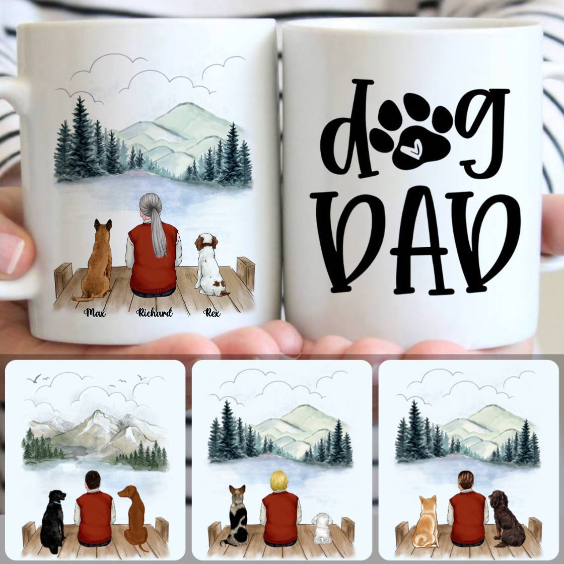 Personalized Mug, Best Gifts For Dog Dad, Old Man & 2 Dogs Customized Coffee Mug With Names