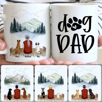 Old Man & 2 Dogs Customized Coffee Mug With Names, Personalized Mug, Best Gifts For Dog Dad