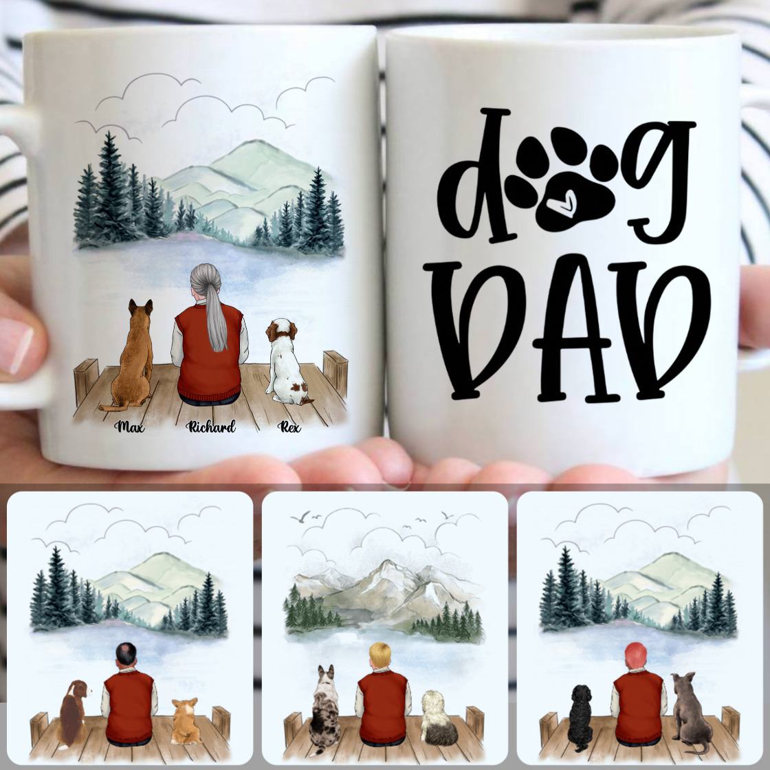 Personalized Mug, Memorial Gifts For Husband, Old Man & 2 Dogs Customized Coffee Mug With Names