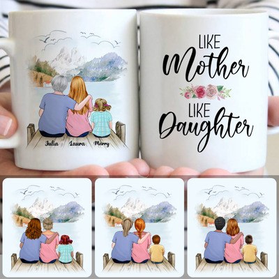 Grandma, Mom & Kid Customized Coffee Mug With Names, Personalized Mug, Perfect Birthday Gifts
