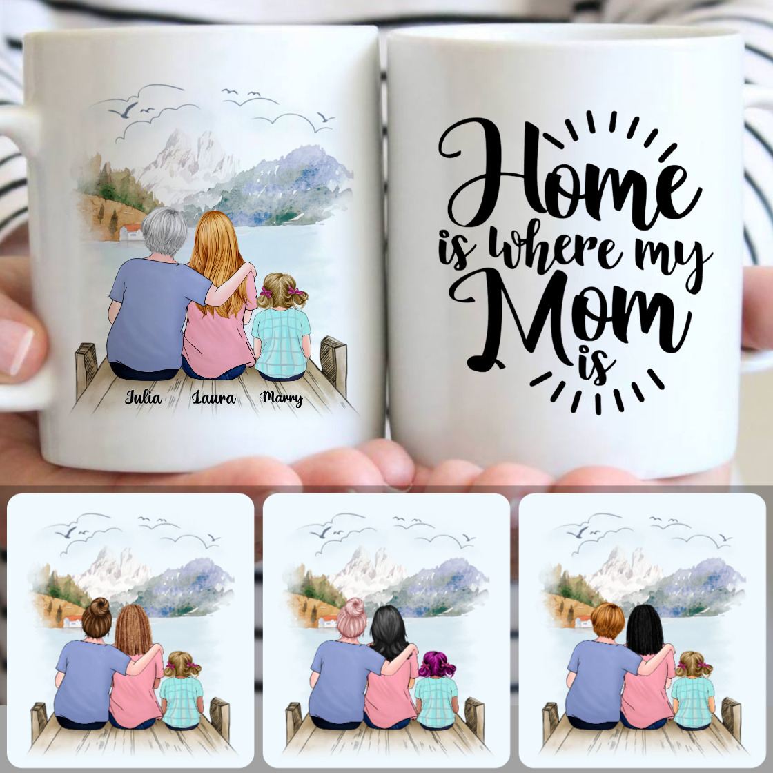 Personalized Mug, Unique Gifts For Grandma , Grandma, Mom & Kid Customized Coffee Mug With Names