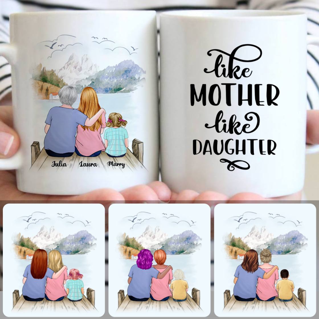 Personalized Mug, Meaningful Birthday Gifts, Grandma, Mom & Kid Customized Coffee Mug With Names