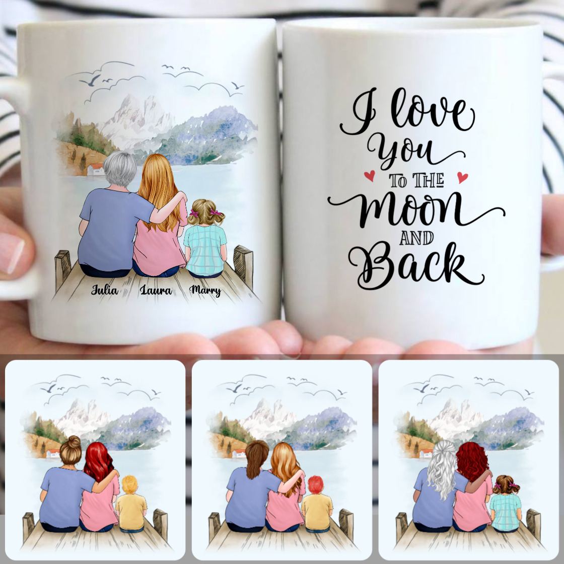 Personalized Mug, Special Mother's Day Gifts, Grandma, Mom & Kid Customized Coffee Mug With Names